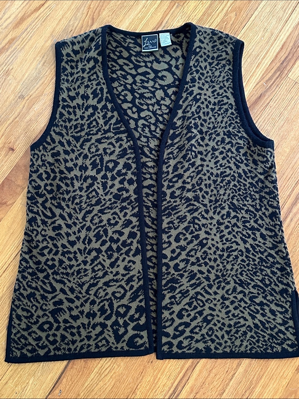 Lennie for Nina Leonard Olive & Black Leopard Knit Vest XL